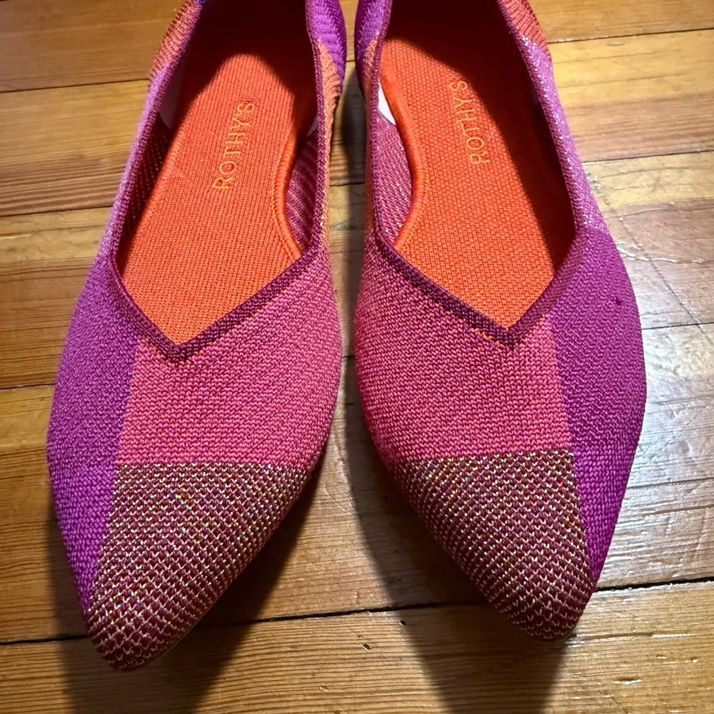 Rothy's The Point Retired Ballet Flats In Metallic Pomegranate Plaid Size 11